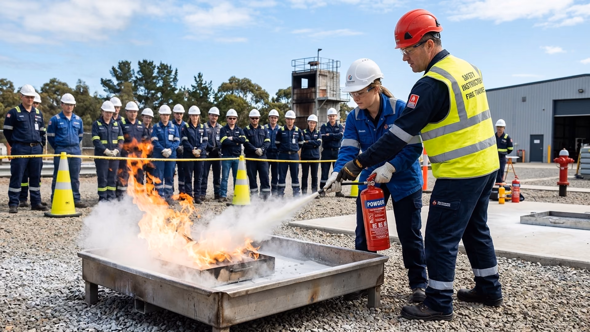 Formation pratique à l'extinction sur feu réel avec formateur certifié et extincteur